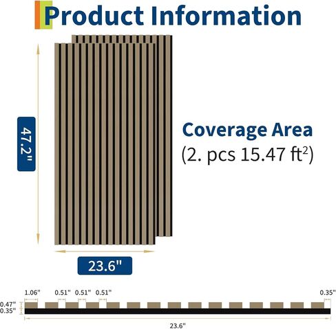 2 PC 3D Fluted Acoustic Wood Wall Panels, Soundproof Decorative Slat Wall Panel, Noise Absorption & Reduction for Modern Interior Decoration, Easy Installation，120 * 60cm in Kuwait