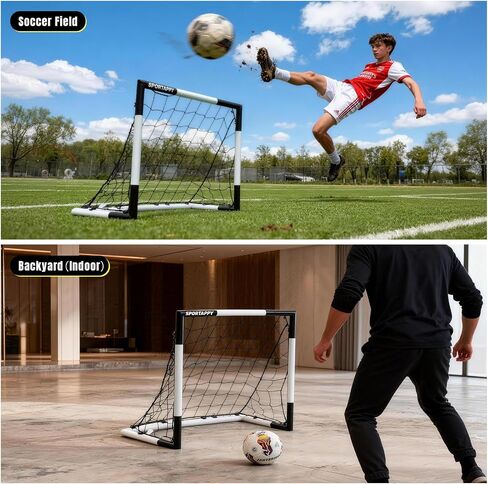 Metal Soccer Goal 3x2.5 FT - Heavy-Duty Outdoor Soccer Goal for Backyard Training - Weatherproof Goal Post with Carry Bag, Ground Stakes & Non-Slip Feet - Small Soccer Goal for Practice in Kuwait