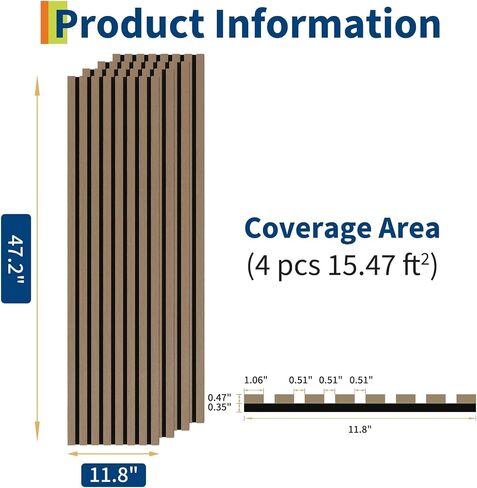 4 PC 3D Fluted Acoustic Wood Wall Panels, Soundproof Decorative Slat Wall Panel, Noise Absorption & Reduction for Modern Interior Decoration, Easy Installation，120 * 30cm in Kuwait