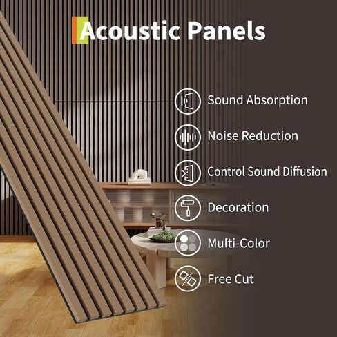 4 PC 3D Fluted Acoustic Wood Wall Panels, Soundproof Decorative Slat Wall Panel, Noise Absorption & Reduction for Modern Interior Decoration, Easy Installation，120 * 30cm in Kuwait
