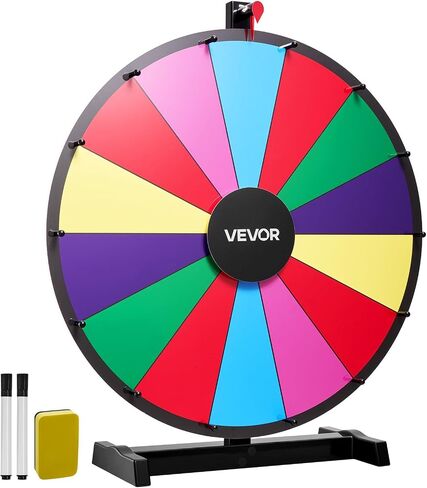 VEVOR 24 in Spinning Prize Wheel, 14 Slots Spinning Wheel with Stand, Tabletop Win Fortune Roulette with a Dry Erase and 2 Markers, 6 Colors, Easy Assembly, for Party Pub Trade Show Carnival Events in Kuwait
