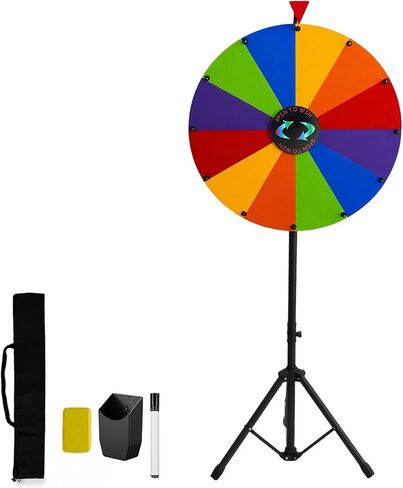24 Inch Prize Spinning Wheel 12 Slots, DIY Modular Spin Wheel 50"-60" Height Adjustable with Folding Tripod Floor Stand, Spinner with Dry Erase Markers & Eraser for Carnival Trade Show Party in Kuwait