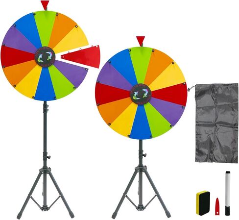 24 Inch Prize Spinning Wheel 12 Slots, DIY Modular Spin Wheel 50"-60" Height Adjustable with Folding Tripod Floor Stand, Spinner with Dry Erase Markers & Eraser for Carnival Trade Show Party in Kuwait