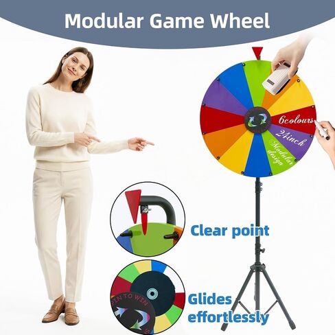 24 Inch Prize Spinning Wheel 12 Slots, DIY Modular Spin Wheel 50"-60" Height Adjustable with Folding Tripod Floor Stand, Spinner with Dry Erase Markers & Eraser for Carnival Trade Show Party in Kuwait