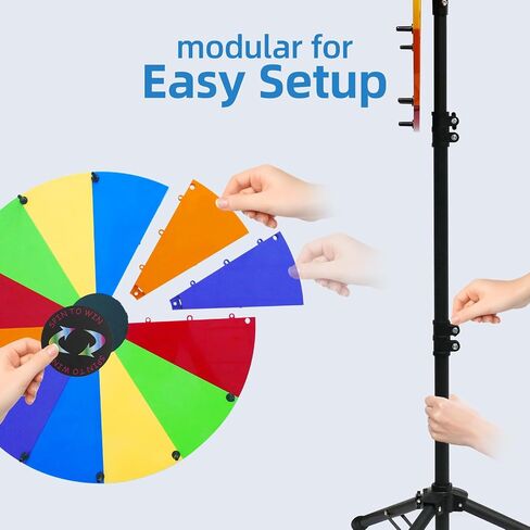24 Inch Prize Spinning Wheel 12 Slots, DIY Modular Spin Wheel 50"-60" Height Adjustable with Folding Tripod Floor Stand, Spinner with Dry Erase Markers & Eraser for Carnival Trade Show Party in Kuwait