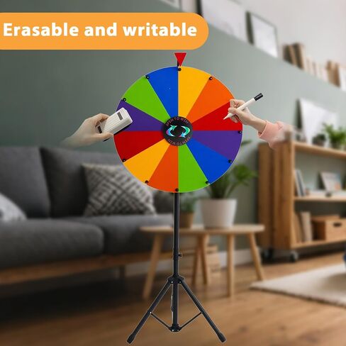 24 Inch Prize Spinning Wheel 12 Slots, DIY Modular Spin Wheel 50"-60" Height Adjustable with Folding Tripod Floor Stand, Spinner with Dry Erase Markers & Eraser for Carnival Trade Show Party in Kuwait