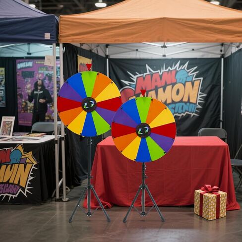 24 Inch Prize Spinning Wheel 12 Slots, DIY Modular Spin Wheel 50"-60" Height Adjustable with Folding Tripod Floor Stand, Spinner with Dry Erase Markers & Eraser for Carnival Trade Show Party in Kuwait
