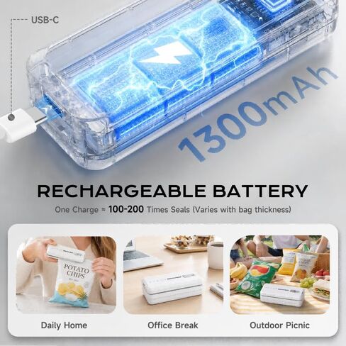 SEANCHEER Rechargeable Mini Bag Sealer, 3 Adjustable Levels Heat Sealer with Cutter & Magnet, Portable Bag Resealer for Chip, Plastic & Mylar Bags - Gift for Women Mom Wife Men Dad Husband Friends. in Kuwait