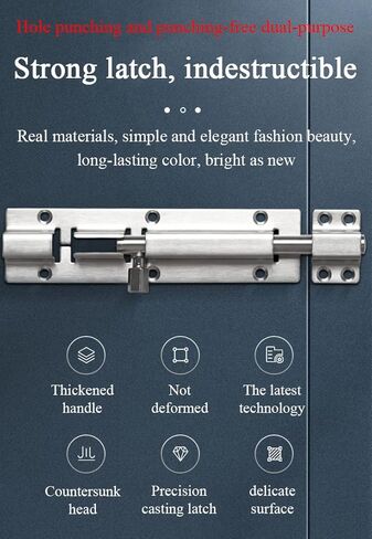 Door Lock,Gate Bolt Stainless,Slide,2 Pack Barrel, Thickened for, No-Drilling Installation, Brushed Finish with Screws in Kuwait