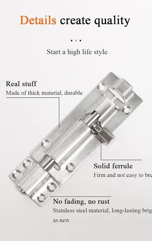Door Lock,Gate Bolt Stainless,Slide,2 Pack Barrel, Thickened for, No-Drilling Installation, Brushed Finish with Screws in Kuwait