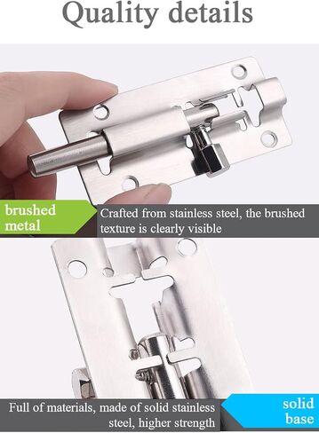 Door Lock,Gate Bolt Stainless,Slide,4 Pack Barrel Latch, Thickened Steel Sliding for, Brushed Finish ​with Screws in Kuwait
