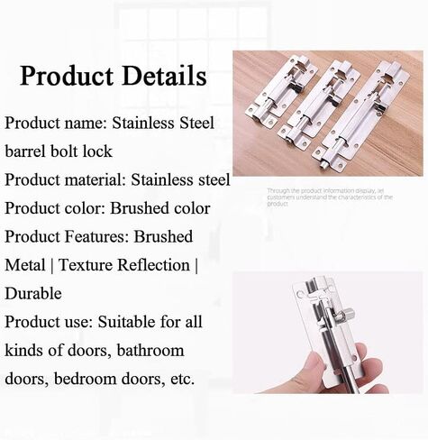 Door Lock,Gate Bolt Stainless,Slide,4 Pack Barrel Latch, Thickened Steel Sliding for, Brushed Finish ​with Screws in Kuwait