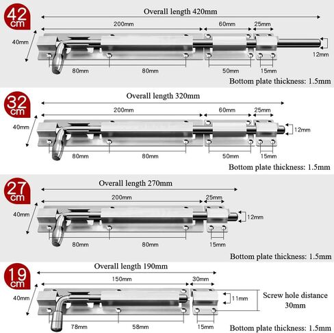 Door Lock,Gate Bolt Stainless,Slide,Solid Cast Steel Barrel, for Doors, Windows, Wooden Fences, Brushed Finish with Screws in Kuwait