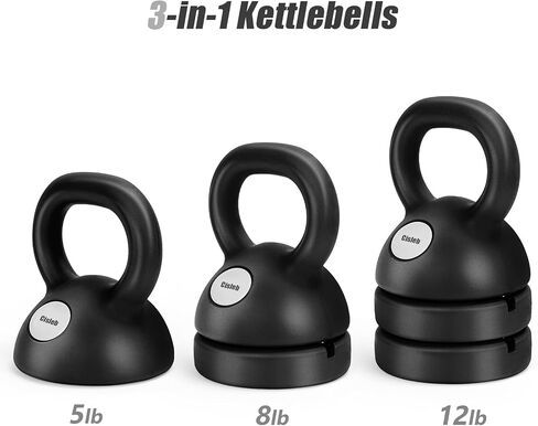 مجموعة وزن Kettlebell قابلة للتعديل: 3 في 1 Kettlebell (5 رطل 8 رطل 12 رطل) للجيم المنزلي وتمارين الجسم بالكامل وتدريبات القوة وفقدان الوزن | جيد للمبتدئين in Kuwait