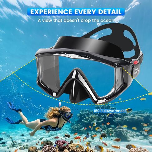 Pano 3-Window Snorkel Mask for Adults, Anti-Fog & Scratch-Resistant PC Lens Scuba Diving Mask, Wide View Swim Goggles with Liquid Silicone Skirt for Freediving, Swimming & Water Sports in Kuwait
