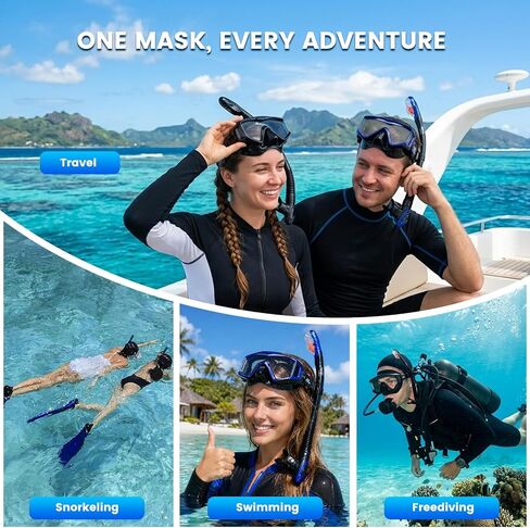 Pano 3-Window Snorkel Mask for Adults, Anti-Fog & Scratch-Resistant PC Lens Scuba Diving Mask, Wide View Swim Goggles with Liquid Silicone Skirt for Freediving, Swimming & Water Sports in Kuwait