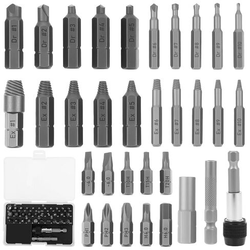 33Pcs Damaged Screw Extractor Set High Speed Steel Broken Screw Removal Kit Rusted Bolt Removal Set with Extension Shaft Extension Rod Socket Adapter for Damaged Broken Rusted Bolt in Kuwait