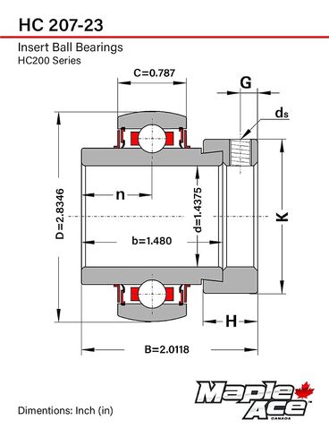 MAPLE ACE HC207-23، NA207-23 محمل إدراج 1-7/16 بوصة، OD كروي مع طوق قفل غريب الأطوار وفتحة تشحيم in Kuwait