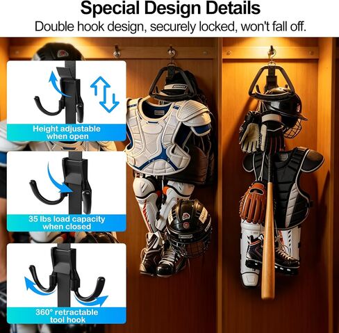 Hockey Equipment Drying Rack | 5 Adjustable Hooks, Space-Saving Wall-Mounted Equipment for Skates, Gloves, Pads, Helmet, Jersey in Kuwait