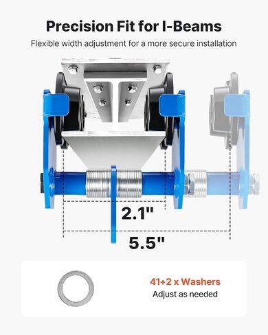 VEVOR Manual Trolley, 1100 lbs/0.5 Ton Capacity, Push Beam Trolley with Dual Wheels, Adjustable for I-Beam Flange Width 2.1" to 5.5", Heavy Duty Carbon Steel Garage Hoist for Straight & Curved I Beam in Kuwait