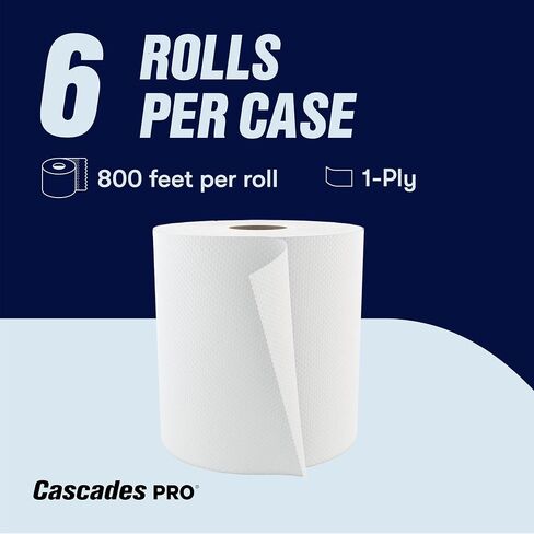 Cascades PRO Select Strong and Absorbent Hand Paper Towels - Suitable for Most Universal Dispensers - Paper Towel Rolls Bulk - 800 Feet/ Roll, 6 Rolls/Pack - H080 - White in Kuwait