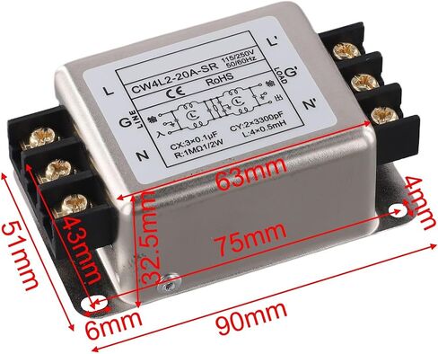 مرشح إمداد على مرحلتين أحادي الطور 250 فولت CW4L2، 3A/6A/10A/20A لقمع الضوضاء EMI، معدات غلاف سبيكة مدمجة (20A) in Kuwait