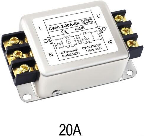 مرشح إمداد على مرحلتين أحادي الطور 250 فولت CW4L2، 3A/6A/10A/20A لقمع الضوضاء EMI، معدات غلاف سبيكة مدمجة (20A) in Kuwait