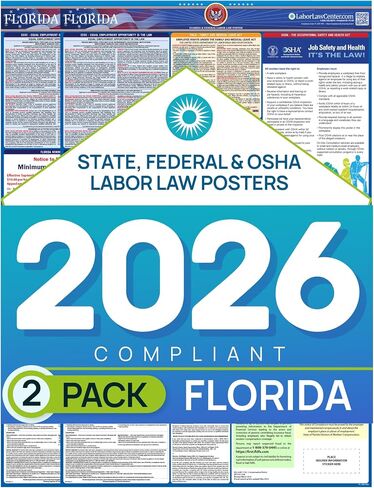 Florida 2026 Labor Law Poster – State & Federal Employment Compliance – OSHA, EEOC, FMLA, Minimum Wage– Premium Paper Workplace Poster – Folded & Unlaminated – Envelope Packed – 26" x 39.5" in Kuwait