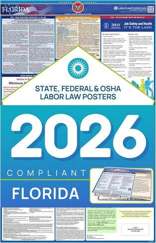 ملصق قانون العمل في فلوريدا 2026 - امتثال التوظيف الفيدرالي والولائي - OSHA، EEOC، FMLA، الحد الأدنى للأجور - ملصق مكان العمل الورقي المتميز - مطوي وغير مصفح - مغلف معبأ - 26 بوصة × 39.5 بوصة in Saudi Arabia
