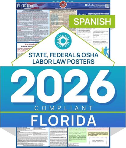 ملصق قانون العمل في فلوريدا 2026 - امتثال التوظيف الفيدرالي والولائي - OSHA، EEOC، FMLA، الحد الأدنى للأجور - ملصق مكان العمل الورقي المتميز - مطوي وغير مصفح - مغلف معبأ - 26 بوصة × 39.5 بوصة in Saudi Arabia