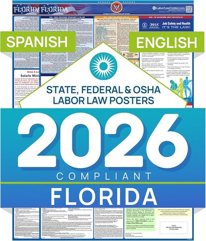 ملصق قانون العمل في فلوريدا 2026 - امتثال التوظيف الفيدرالي والولائي - OSHA، EEOC، FMLA، الحد الأدنى للأجور - ملصق مكان العمل الورقي المتميز - مطوي وغير مصفح - مغلف معبأ - 26 بوصة × 39.5 بوصة in Saudi Arabia