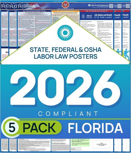 ملصق قانون العمل في فلوريدا 2026 - امتثال التوظيف الفيدرالي والولائي - OSHA، EEOC، FMLA، الحد الأدنى للأجور - ملصق مكان العمل الورقي المتميز - مطوي وغير مصفح - مغلف معبأ - 26 بوصة × 39.5 بوصة in Saudi Arabia
