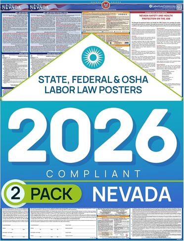 ملصق قانون العمل في نيفادا 2026 - الامتثال الحكومي والفدرالي - OSHA، EEOC، FMLA، الحد الأدنى للأجور - ملصق توظيف متين ومصفح ومقاوم للماء - صنع في الولايات المتحدة الأمريكية - 26 بوصة × 39.5 بوصة، عبوتان in Saudi Arabia