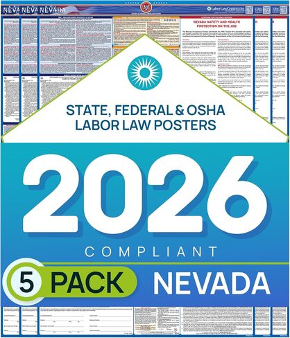 Nevada 2026 Labor Law Poster – State & Federal Compliance – OSHA, EEOC, FMLA, Minimum Wage – Durable, Laminated & Waterproof Workplace Employment Poster – Made in USA – 26" x 39.5", 2-Pack in Kuwait
