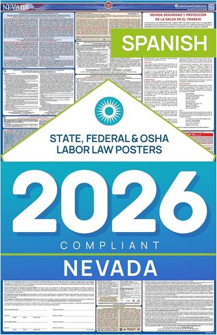 ملصق قانون العمل في نيفادا 2026 - الامتثال الحكومي والفدرالي - OSHA، EEOC، FMLA، الحد الأدنى للأجور - ملصق توظيف متين ومصفح ومقاوم للماء - صنع في الولايات المتحدة الأمريكية - 26 بوصة × 39.5 بوصة، عبوتان in Saudi Arabia