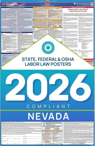 ملصق قانون العمل في نيفادا 2026 - الامتثال الحكومي والفدرالي - OSHA، EEOC، FMLA، الحد الأدنى للأجور - ملصق توظيف متين ومصفح ومقاوم للماء - صنع في الولايات المتحدة الأمريكية - 26 بوصة × 39.5 بوصة، عبوتان in Saudi Arabia