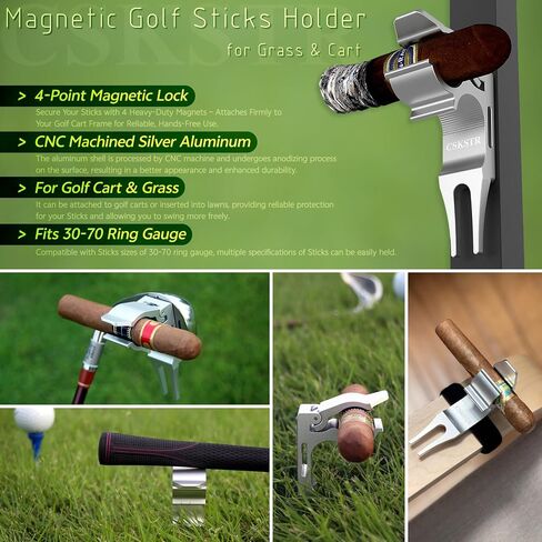 2-Pack Magnetic Sticks Holder for Golf Cart & Grass | 4-Point Strong Lock Sponge Pad Protection | Shining Silver Aluminum Alloy with CNC Machined | Fits 30-70 Ring Gauge | Divot Tools in Saudi Arabia