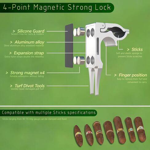2-Pack Magnetic Sticks Holder for Golf Cart & Grass | 4-Point Strong Lock Sponge Pad Protection | Shining Silver Aluminum Alloy with CNC Machined | Fits 30-70 Ring Gauge | Divot Tools in Saudi Arabia