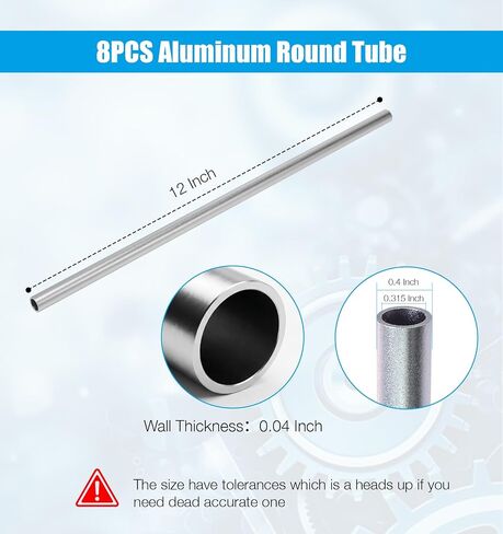 6063 Aluminum Round Tube - 0.4in OD x 0.04in Wall Thick, 12in Length Aluminum Tube, 8 PCS in Kuwait