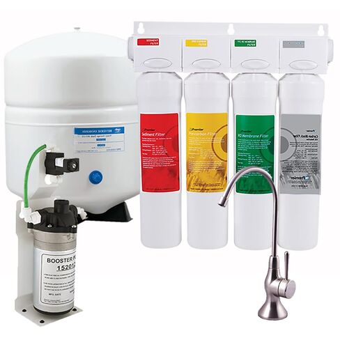 Watts Premier RO Zero Pure Plus VOC 4 Stage Reverse Osmosis System, Brushed Nickel Top Mount Twist Faucet, ZeroWaste Pump, Push Button Water Filters: Sediment Filter, Carbon Pre-Filter, VOC, Membrane in Kuwait