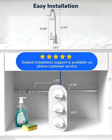 Ecoviva UF800G 0.01μm Ultra-Filtration Under Sink Water Filter Meet NSF 42 / 372 Standards Tankless Ultra Compact Design, No Electricity & Wastewater, Preserve Beneficial Minerals No TDS Reduction in Kuwait
