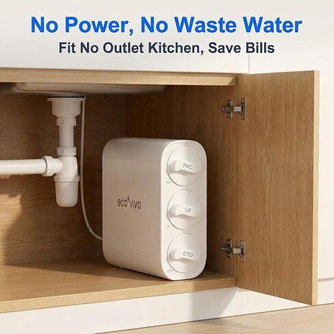 Ecoviva UF800G 0.01μm Ultra-Filtration Under Sink Water Filter Meet NSF 42 / 372 Standards Tankless Ultra Compact Design, No Electricity & Wastewater, Preserve Beneficial Minerals No TDS Reduction in Kuwait