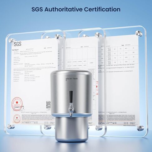 GLACIER FRESH PC04 Gravity-Fed Stainless Steel Countertop Water Filtration System 2.25G, Elarisey™ Filtration Technology, Reduces Heavy Metals, PFOA & PFOS, and Meets SGS Standards in Kuwait