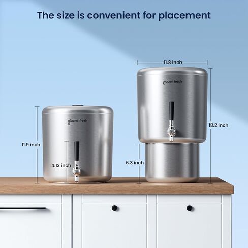 GLACIER FRESH PC04 Gravity-Fed Stainless Steel Countertop Water Filtration System 2.25G, Elarisey™ Filtration Technology, Reduces Heavy Metals, PFOA & PFOS, and Meets SGS Standards in Kuwait