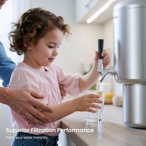 GLACIER FRESH PC04 Gravity-Fed Stainless Steel Countertop Water Filtration System 2.25G, Elarisey™ Filtration Technology, Reduces Heavy Metals, PFOA & PFOS, and Meets SGS Standards in Kuwait