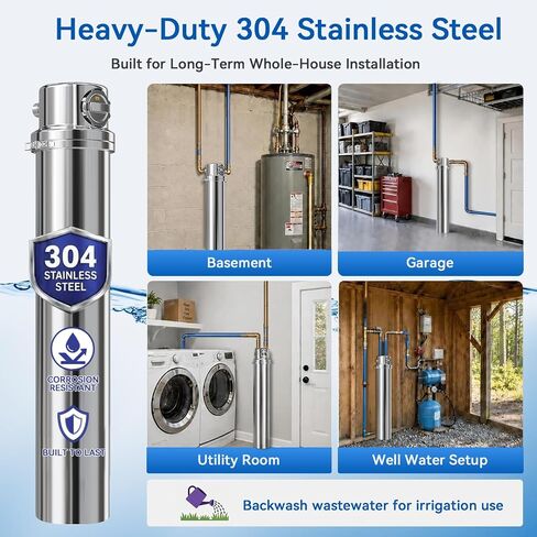 Whole House Water Filter, 13GPM Backwash Filtration System Stainless Steel | 6 Year Backwash Filter, 0.01μm UF Filtration, 304 Stainless Steel, High Flow for Whole House, Ideal for Well/Tap/Lake Water in Kuwait