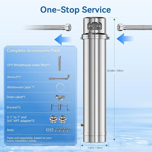 Whole House Water Filter, 13GPM Backwash Filtration System Stainless Steel | 6 Year Backwash Filter, 0.01μm UF Filtration, 304 Stainless Steel, High Flow for Whole House, Ideal for Well/Tap/Lake Water in Kuwait