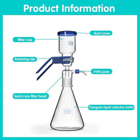 Laboratory Vacuum Filtration Distillation Apparatus, Borosilicate Glass Vacuum Filtration Assembly Filter Kit with 1000ML Filtering Flask and 300ML Graduated Funnel in Kuwait