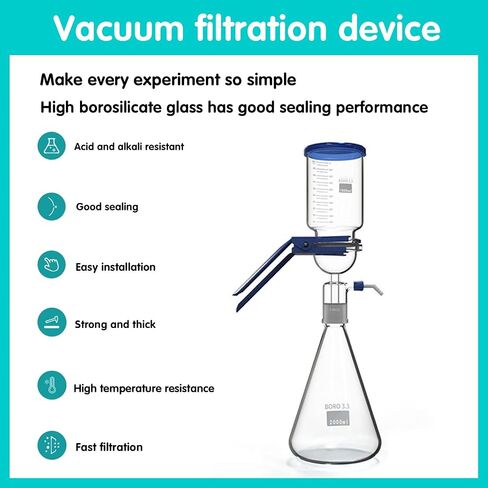 Laboratory Vacuum Filtration Distillation Apparatus, Borosilicate Glass Vacuum Filtration Assembly Filter Kit with 1000ML Filtering Flask and 300ML Graduated Funnel in Kuwait
