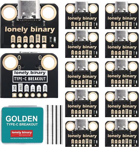 لوحة الاختراق Lonely Binary 12-Pack USB-C بمقاوم 5.1K DIP لـ ESP32 | أنثى USB-C، مزدوج 5.1K CC1/CC2 منسدل؛ الصمام الطاقة؛ مسافة 2.54 ملم؛ CC، D+/D-، VBUS، GND؛ بيكو، STM32؛ بيانات USB 2.0 + الطاقة in Kuwait